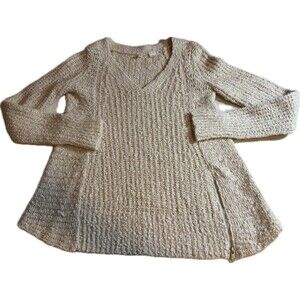 Moth Anthropologie Wool Alpaca blend Cream V-neck Side zipper Sweater Women’s XS